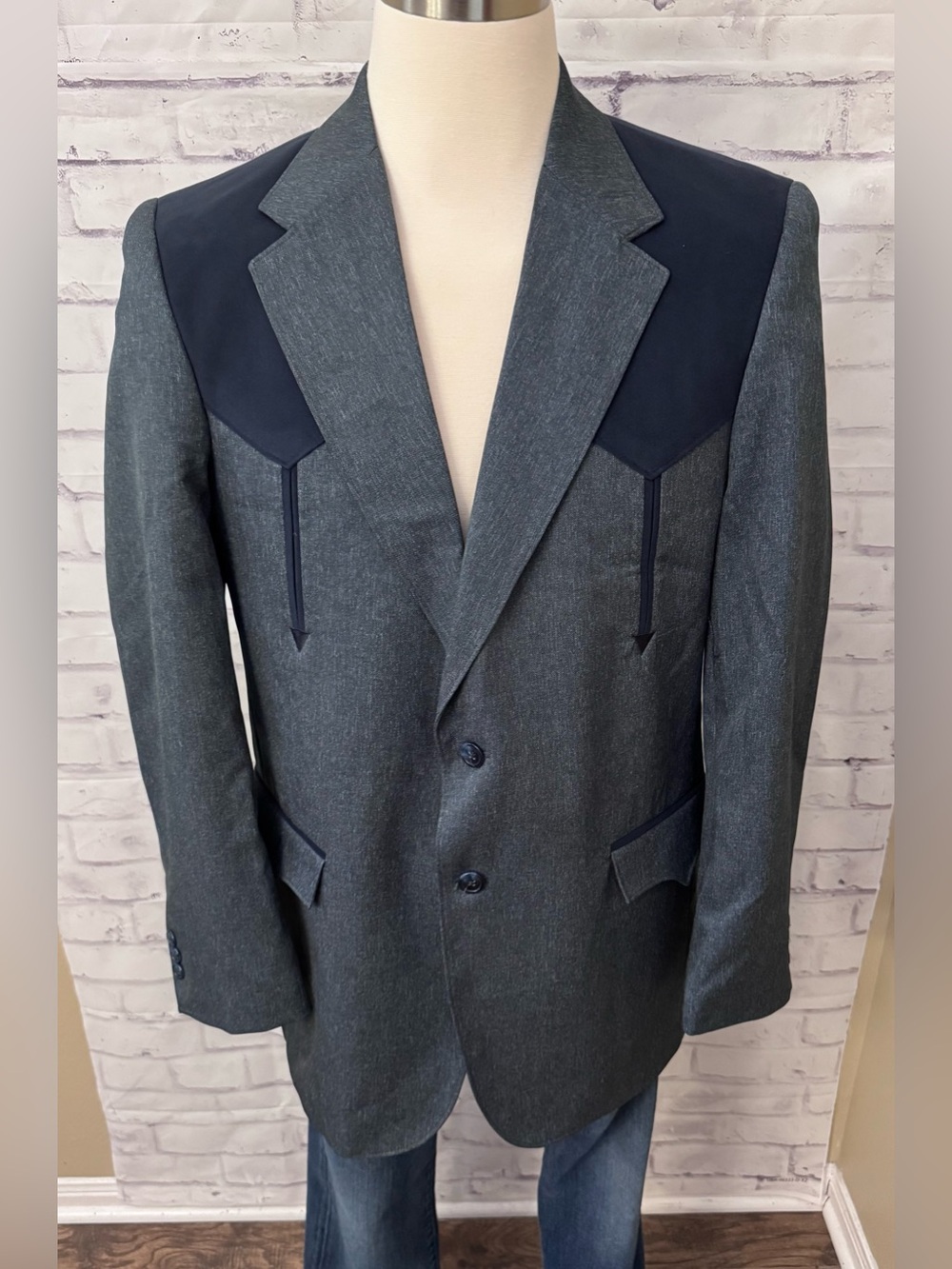 Circle S Dallas Western Cowboy Sport Coat Jacket 44L Rodeo Blue Rockabilly